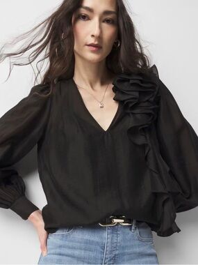 White House Black Market Ruffle Statement Blouse 14
